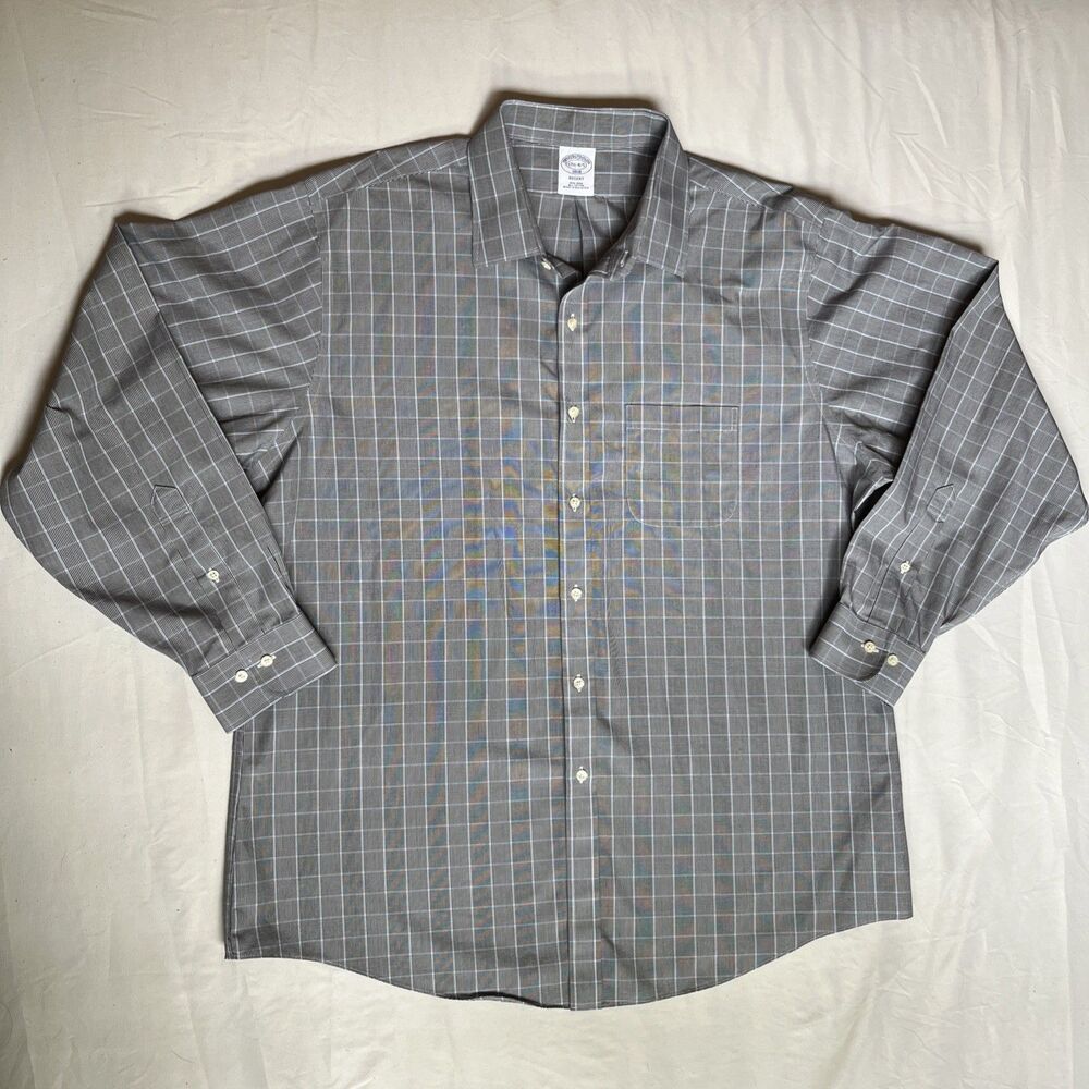 Brooks Brothers Dress Shirt Mens 17.5-4/5 Blue Check Regent Non Iron Cotton